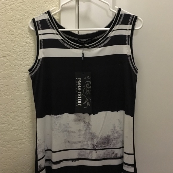 Black Stripe Layered Sleeveless Dress. - Picture 3 of 4