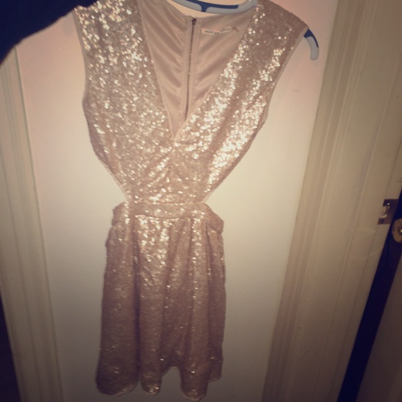 Tan Sequin Dress w Cut outs
