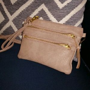 Nude cross-body with gold accents