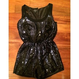 Bebe Navy blue sequined romper