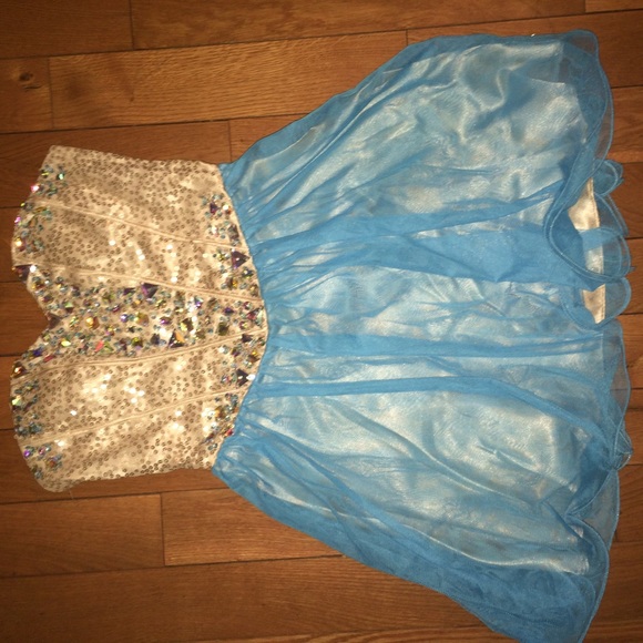 Tan and blue dress w lace up back - Picture 1 of 2