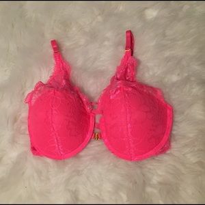 Pink Lace Cage Back Push Up Bra