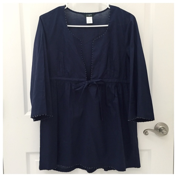 J. Crew Navy Blue Lightweight Tunic Gold Beads
