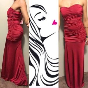 Floor Length Red Strapless Dress