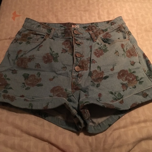 Floral Denim High-Waisted Short