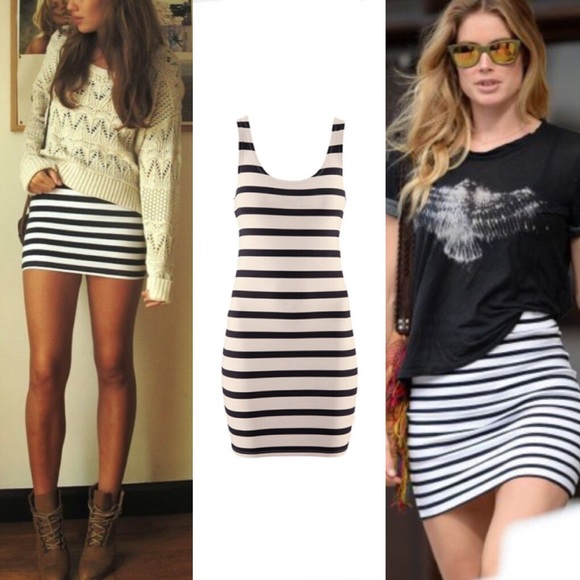 White and Black Striped Mini Dress