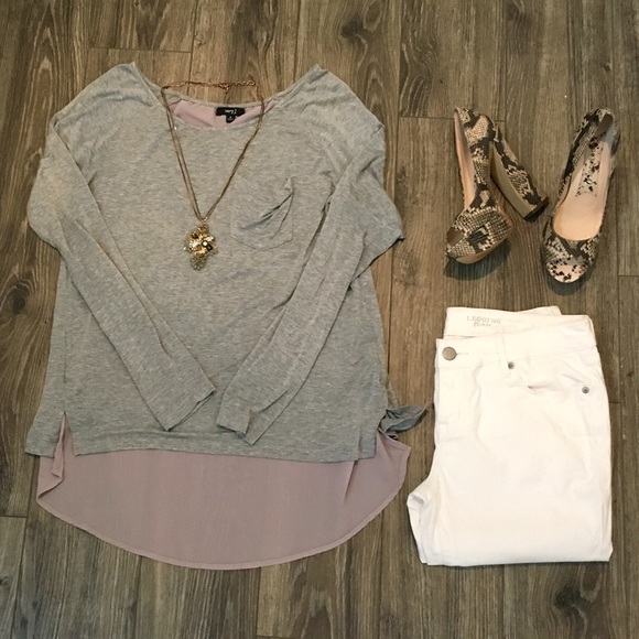 Very J | Grey long sleeve top w/ tulip back - Picture 2 of 4