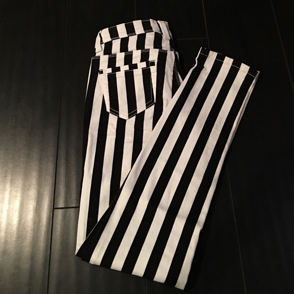 Black & White Striped Skinny Jeans