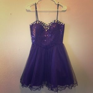 Purple shoe strapless dress with gems and sequins