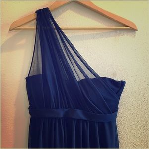 Navy Illusion One Shoulder Dress