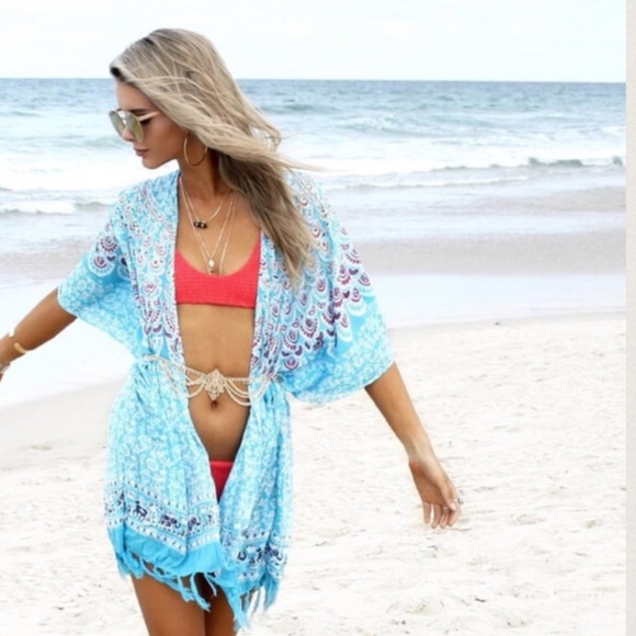 Sold Out ❁ | NEW Blue Peacock Beach Kimono - Picture 3 of 3