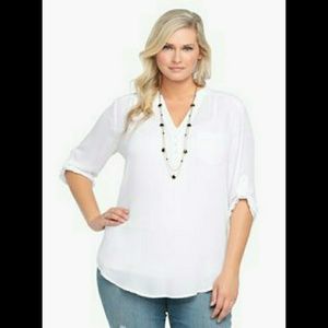 White Chiffon Henley Hi-Lo Top