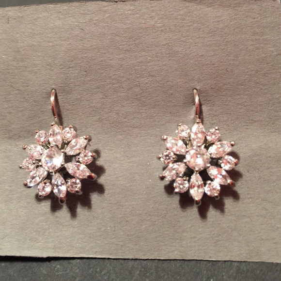 SILVER CZ Flower Earrings
