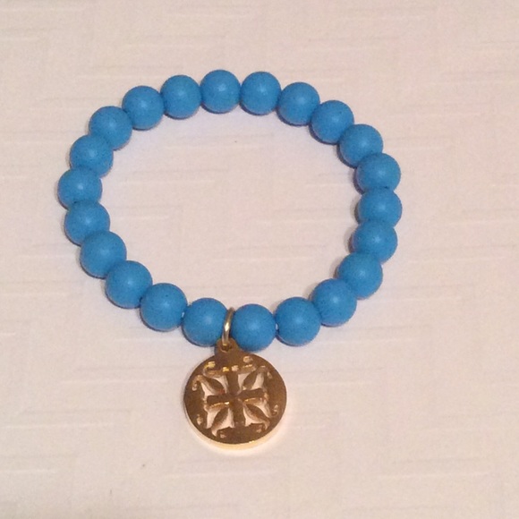 Rustic Cuff Sky Blue Catherine w/ Gold Charm