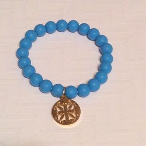 Rustic Cuff Sky Blue Catherine w/ Gold Charm