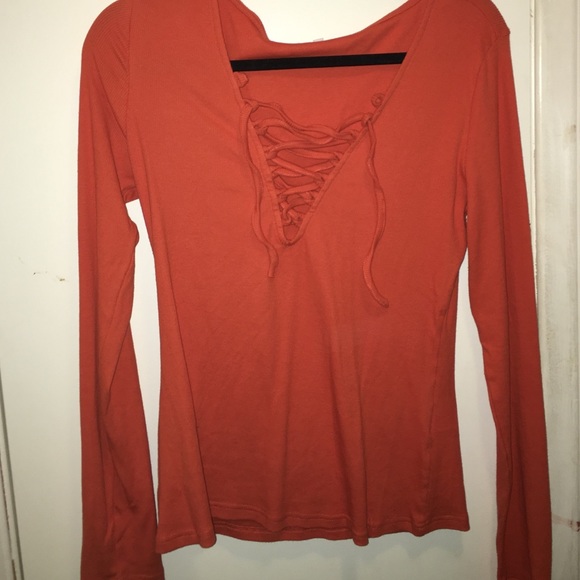 Lace up orange top size large