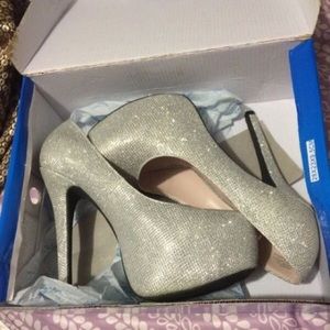 Silver glitter heels