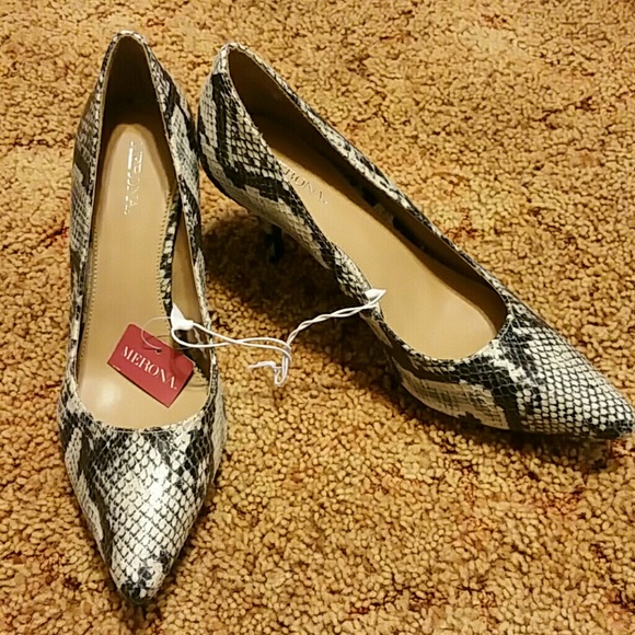 Faux snakeskin high heels