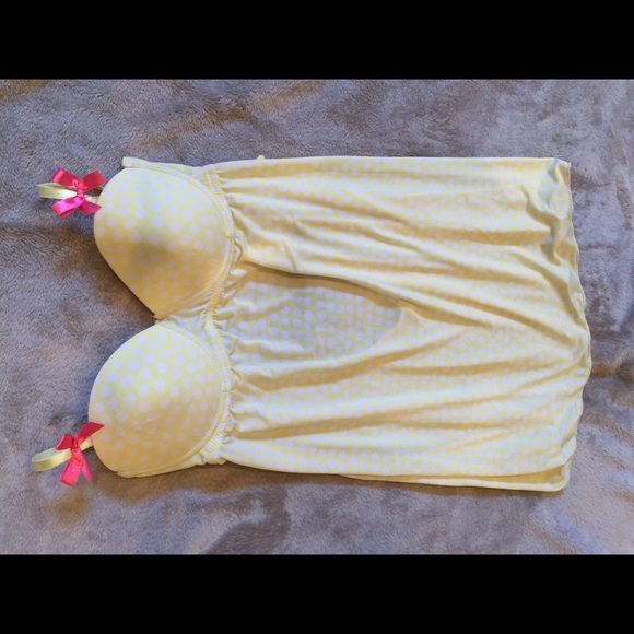 Yellow polka dot baby doll chemise with pink bows