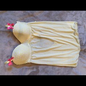 Yellow polka dot baby doll chemise with pink bows