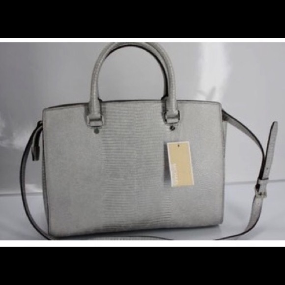Silver Snakeskin Michael Kors Satchel - Picture 2 of 4