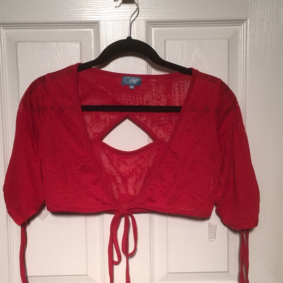 Coline - Cute Red shrug with flower design - M