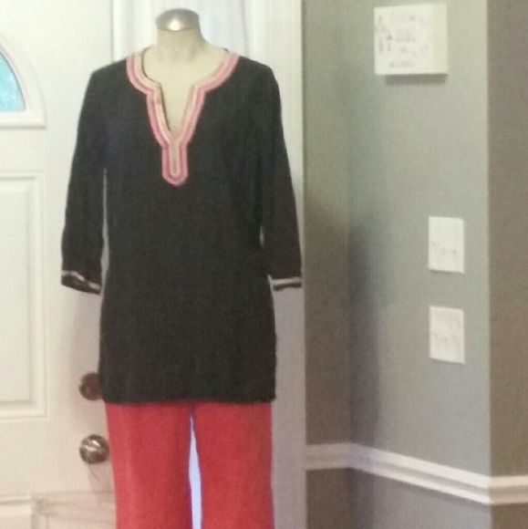 55% linen tunic top with design