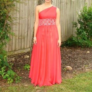 Coral One-Shoulder formal dress