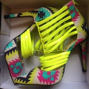 Neon Aztec Strappy Pumps
