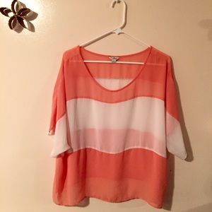 Coral White-Striped Blouse