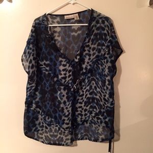 Blue Cheetah-Print Blouse