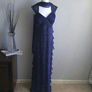 Beautiful Blue Beaded Evening Gown w/Scarf