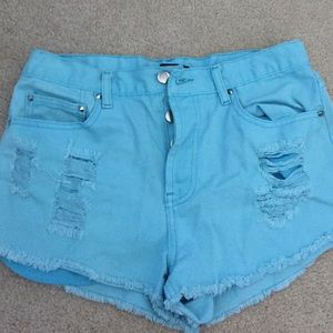 High waisted blue jean shorts