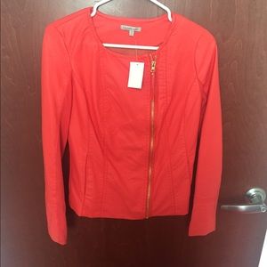 Sophisticated Coral Faux Leather Jacket