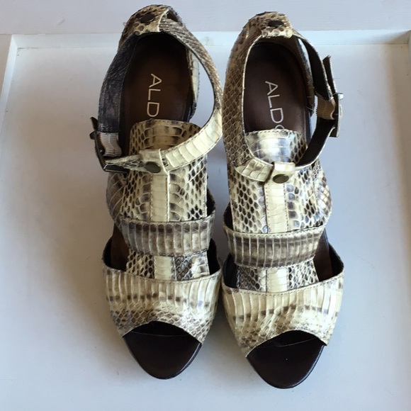 ALDO snakeskin print leather heeled strap sandals
