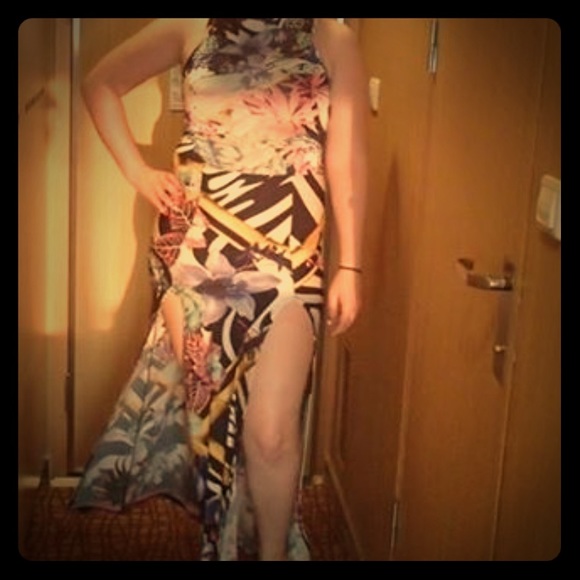 Floral stretch double slit dress