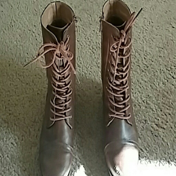 Brown faux leather boots
