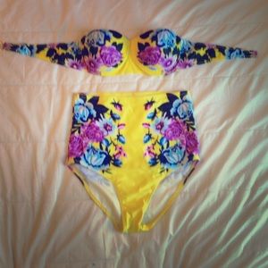 Yellow floral high wasted bathing suit