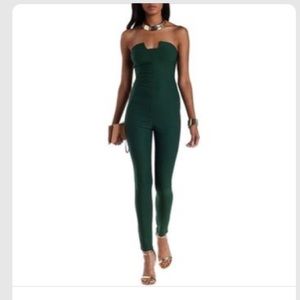 Navy strapless skinny jumpsuit