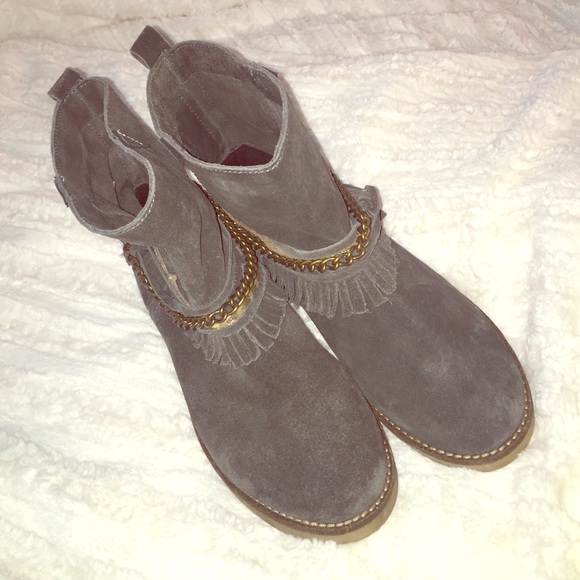 Grey Fringe Booties