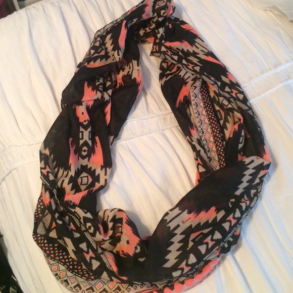 Aztec pattern black and coral scarf