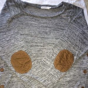 Long Sleeved Heather Grey Patched Sweater