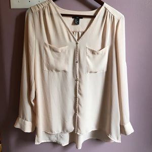 Oversized cream button down blouse