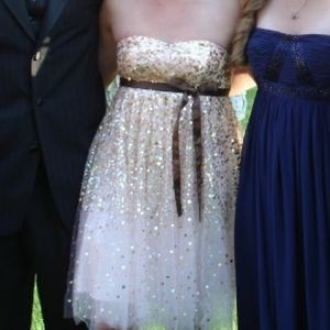 Short tulle prom dress light pink gold and brown