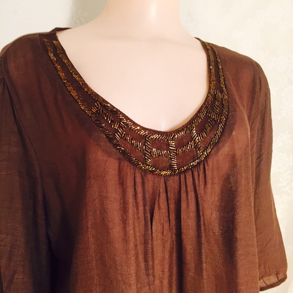 Brown blouse with embroidery. FINAL CLEARANCE - Picture 2 of 4
