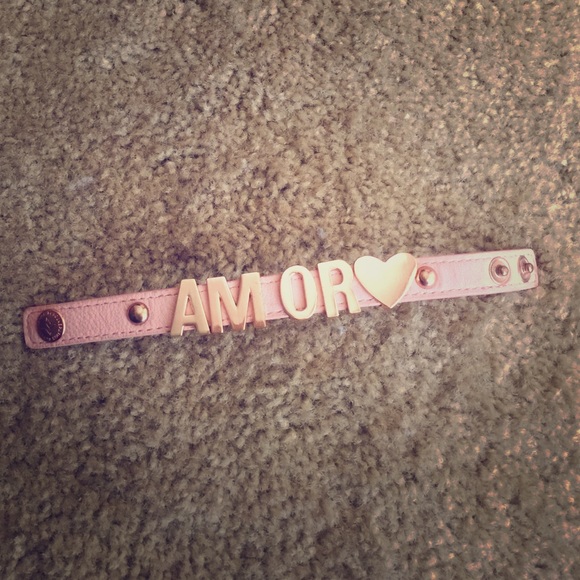 BCBG Pink with gold AMOR letters leather bracelet