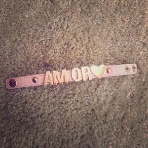 BCBG Pink with gold AMOR letters leather bracelet