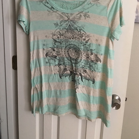 Teal and tan lace back T