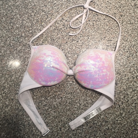 PINK white sequins halter