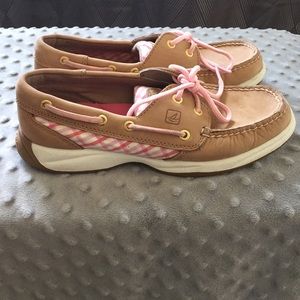 Sperry Top Sider - tan with pink plaid